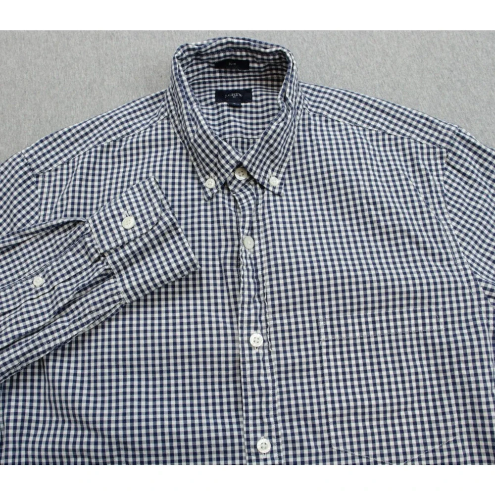 J Crew Shirt Mens‎ Medium 100% Cotton Gingham Slim Button Down